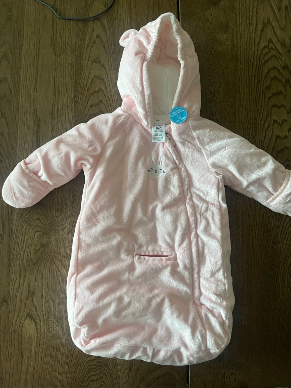 Carter's Soft Light Pink Hooded Baby Pram Punting Bag with Ears